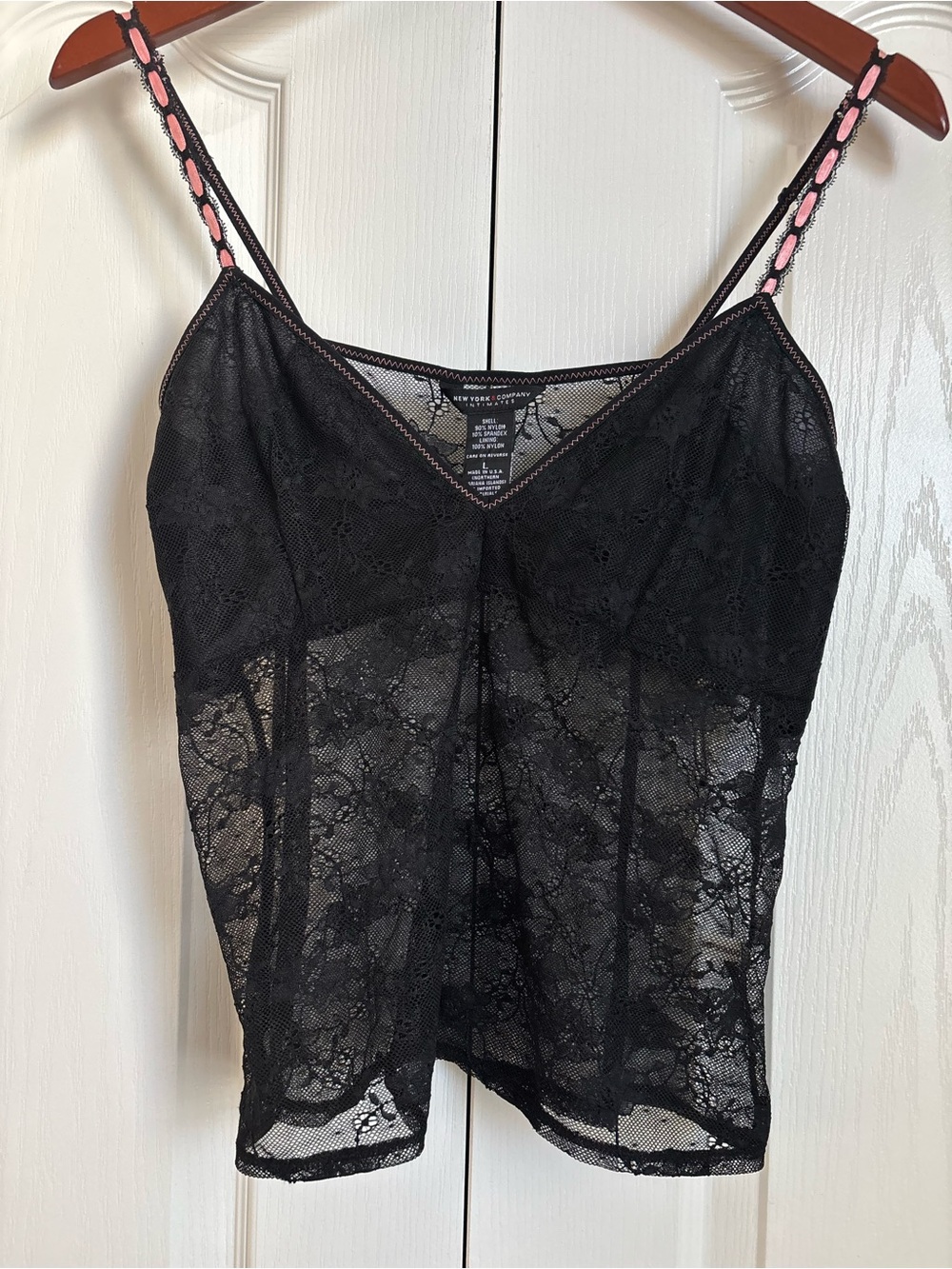 New York & Company Black Lace Camisole with Pink Trim